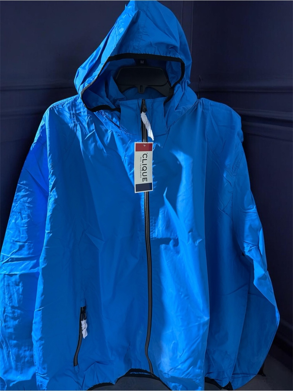 CLIQUE Men's Hooded Blue Windbreaker Jacket